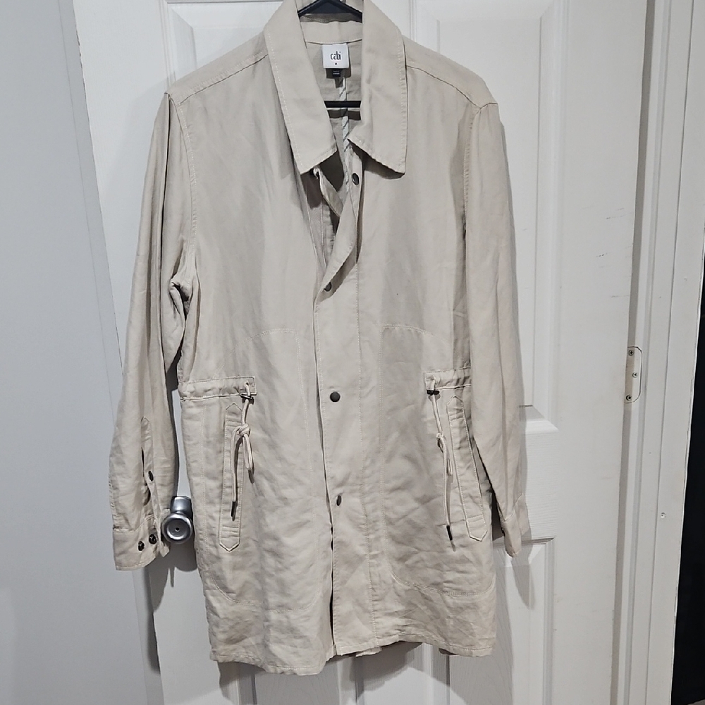 cabi Beige Linen Blend Utility Jacket | Drawstring | Size M